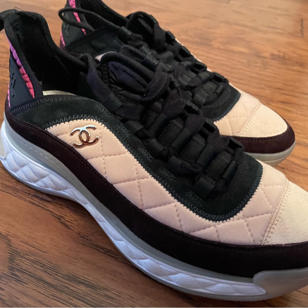 CHANEL Women's Quilted Sneakers in Black and Pink